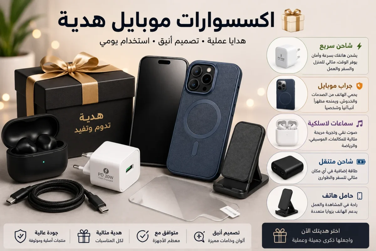 أفضل اكسسوارات موبايل هدية تشمل شاحن سريع وسماعات لاسلكية